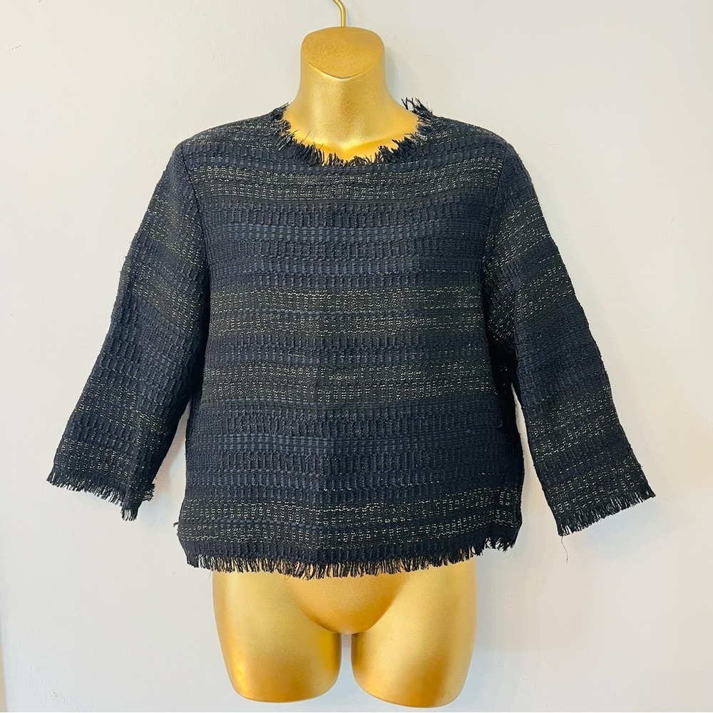 ZARA Black Textured Fringe Hem Top – Parisian Chic Spring Layer - Picture 2 of 8
